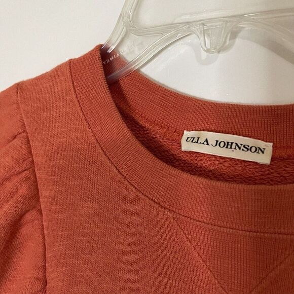NWOT Ulla Johnson Landry Orange Puff Sleeve Ruffle Hem Sweatshirt Dress Small - Picture 4 of 7